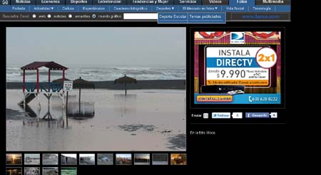 Imagen de Emol.com que muestra el avance del agua debido a las ondas que llegan del tsunami, en la playa de Iloca.