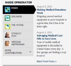 La imagen muestra los artículos de opinión en diferentes temas